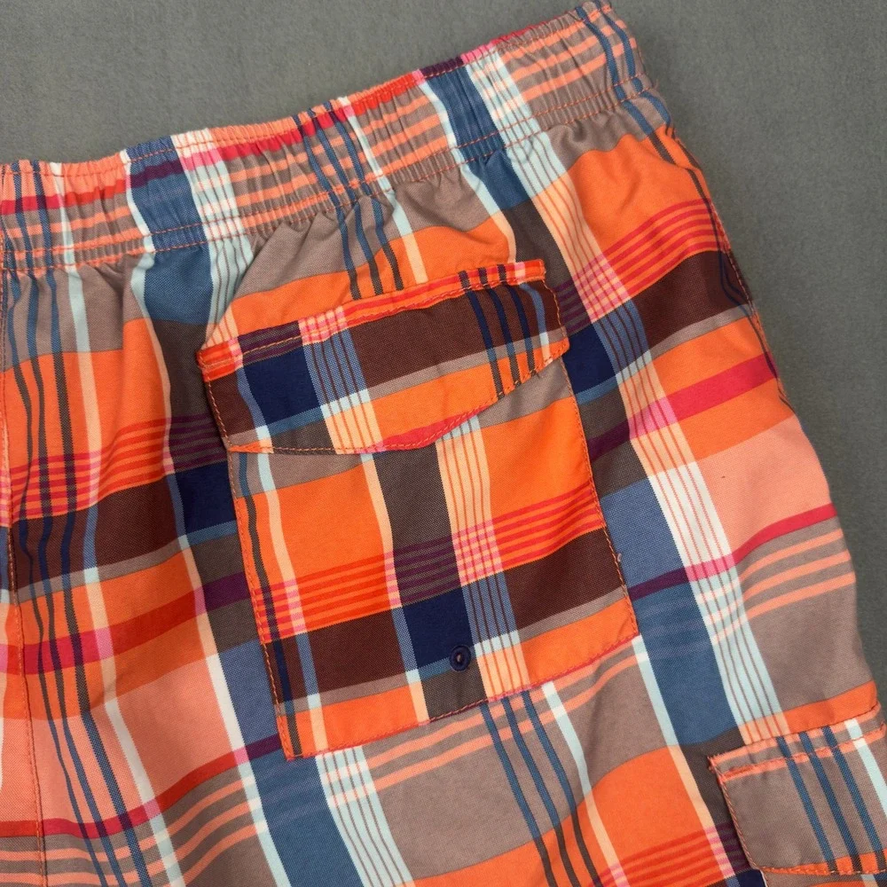 Tommy Bahama Naples Plaid Swim Trunks Mens XXL Orange Blue Cargo Mesh Lining